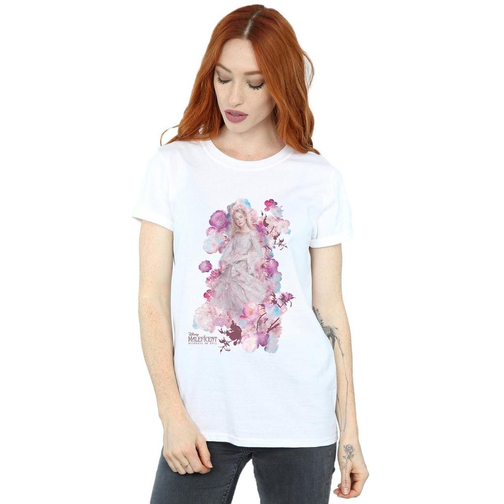 Disney Womens/Ladies Maleficent Mistress Of Evil Aurora Rose Bush Cotton Boyfriend T-Shirt