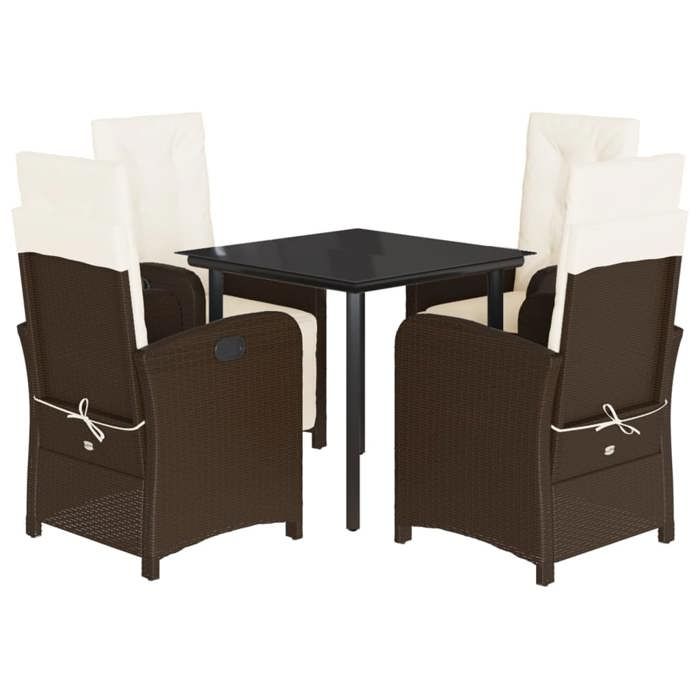 VidaXL Ensemble à Manger de Jardin avec Coussins 5 pcs, Table et Chaises avec Dossier Réglable, Meubles d'Extérieur Patio 3212342