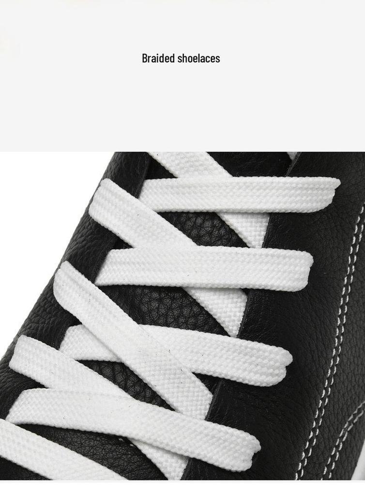 Men's Korean Style Velvet-Lined Mid-Top Leather Sneakers - Trendy Casual Cowhide Patchwork, Large Sizes Available.