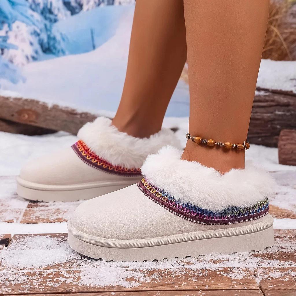 Fashion Comfortable Large Size Winter Snow Boots Women's Slip-On Cotton Shoes Thick Bottom Ethnic Style Toe Covering Rubber Surface