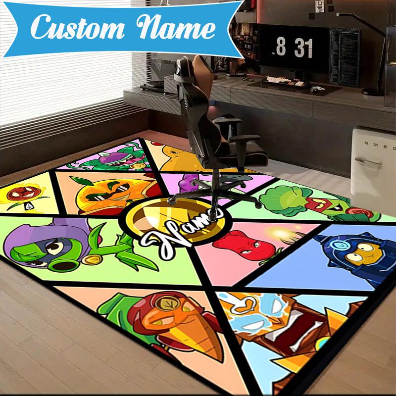 Custom Name Zombies Team-Up Rug for Living Room, Game Rooms, Office, Bedroom, Floor Mat Playful Design, fan gifts Christmas decor
