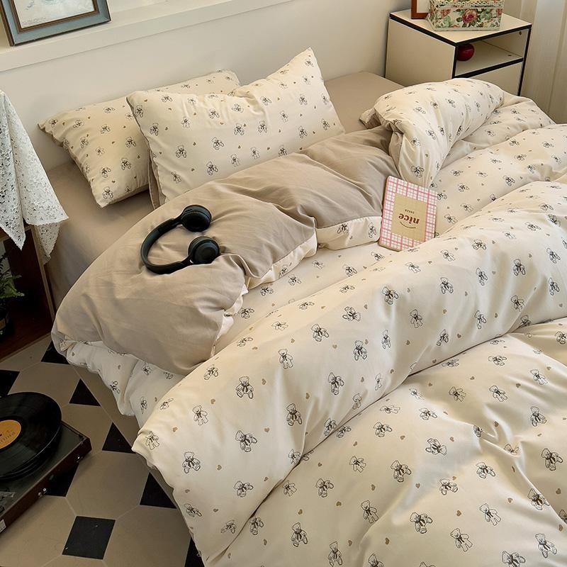 Ins Pink Flowers Bedding Set Flat Bed Sheet Duvet Cover Twin Full Queen Nordic Bed Linen Boy Girl Bedding Sets Floral Princess