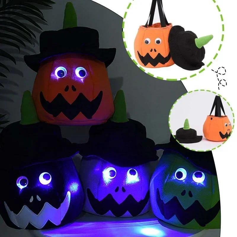 Halloween Luminous LED Pumpkin Bucket with Hat Lantern Ghost Festival Gift Happy Party Decoration Lamp Accessories