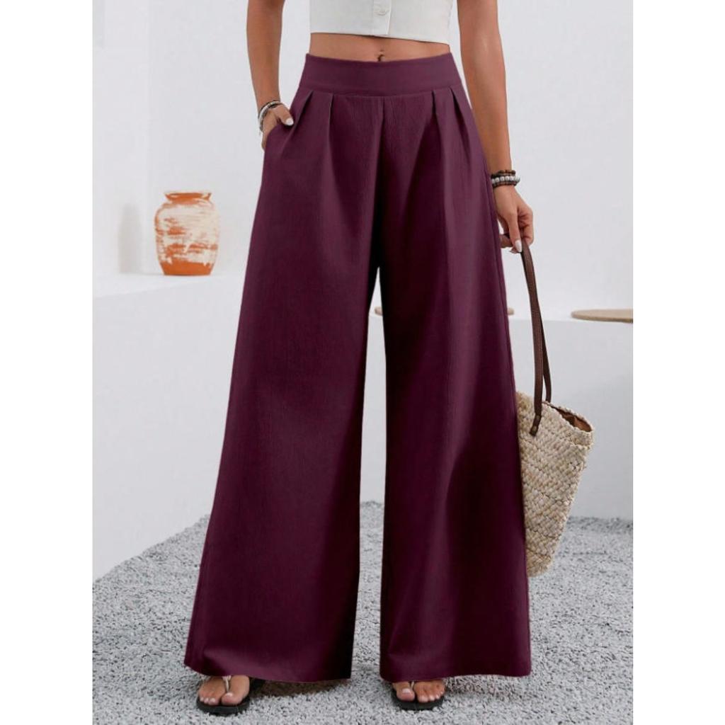 Women's High Waist Wide Leg Pants Loose Fit Palazzo Trousers Pocket Straight Suit Pants