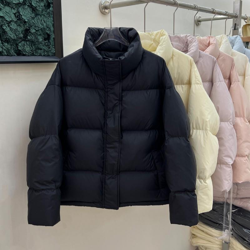 Womens Short Puffer Jacket 95% White Duck Down Thick Warm Coat Stand Collar Loose Fit Cold Winter