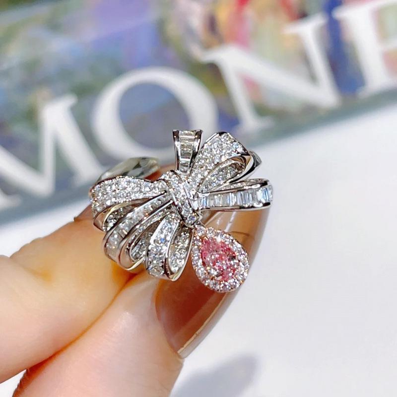 Cherry Pink Adjustable Bow Ring for Women - Stylish, High-End, Index Finger Ring, Trendy INS Celebrity Style Open Adjustable