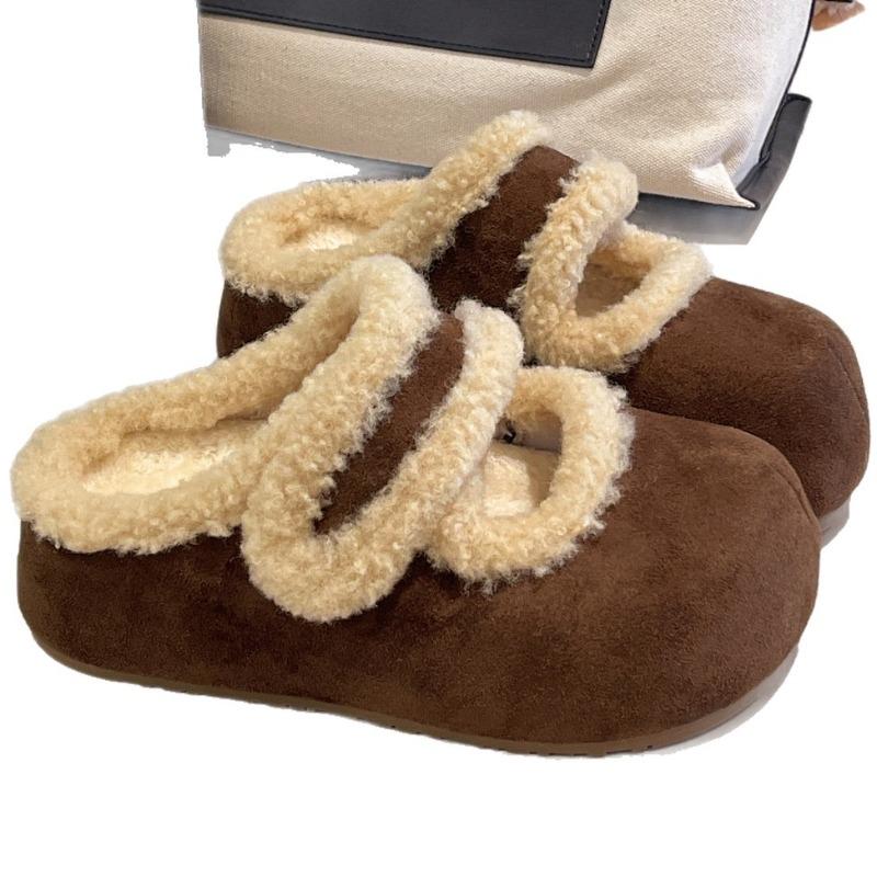 Cowhide thick-soled women's outer wear bag head cotton slippers autumn and winter new velvet warm lamb wool shoes