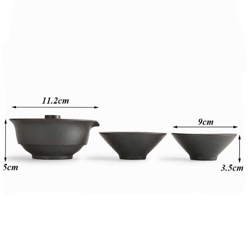 Japanese Ceramic Travel Tea Set | Portable Kung Fu Teaware | 1 Teapot & 2 Cups | Office & Gaiwan Style