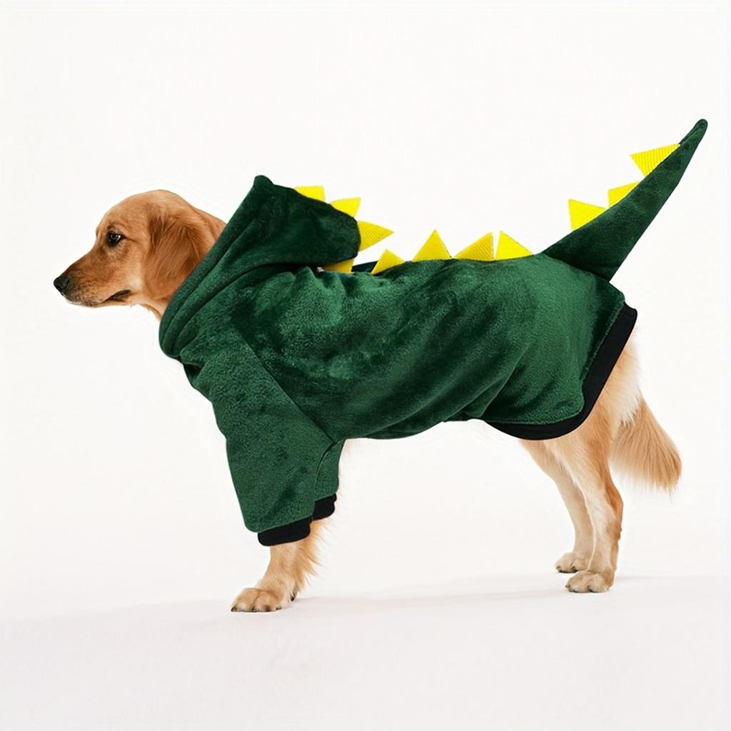 Großes Hunde-Dinosaurier-Kostüm-Pyjama - Warmes Winter-Outfit für große Hunde, Lustige Haustierkleidung