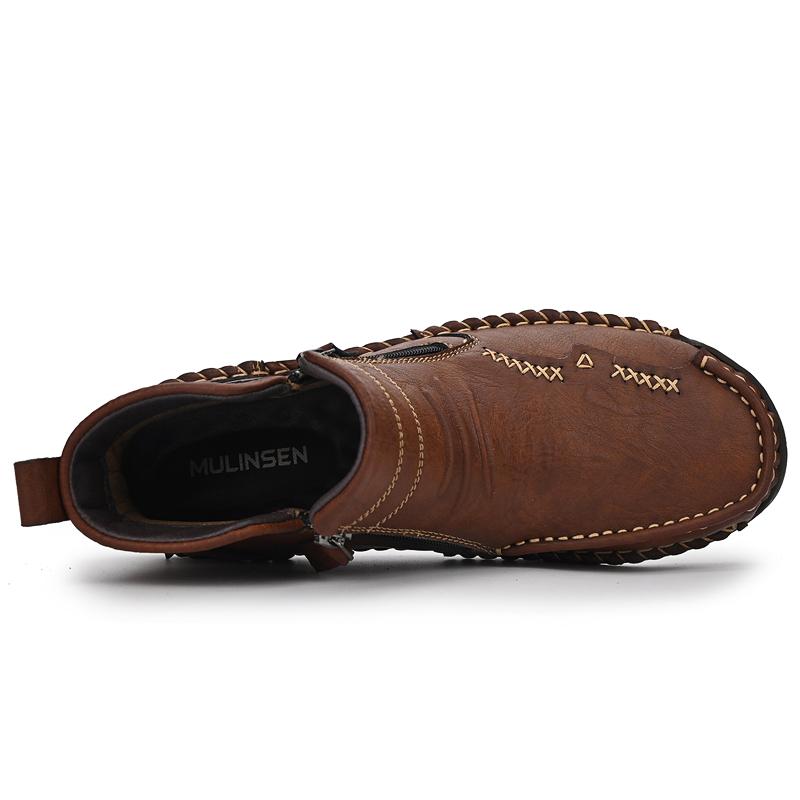 Men's Leather Boots Zipper High Top Casual Shoes