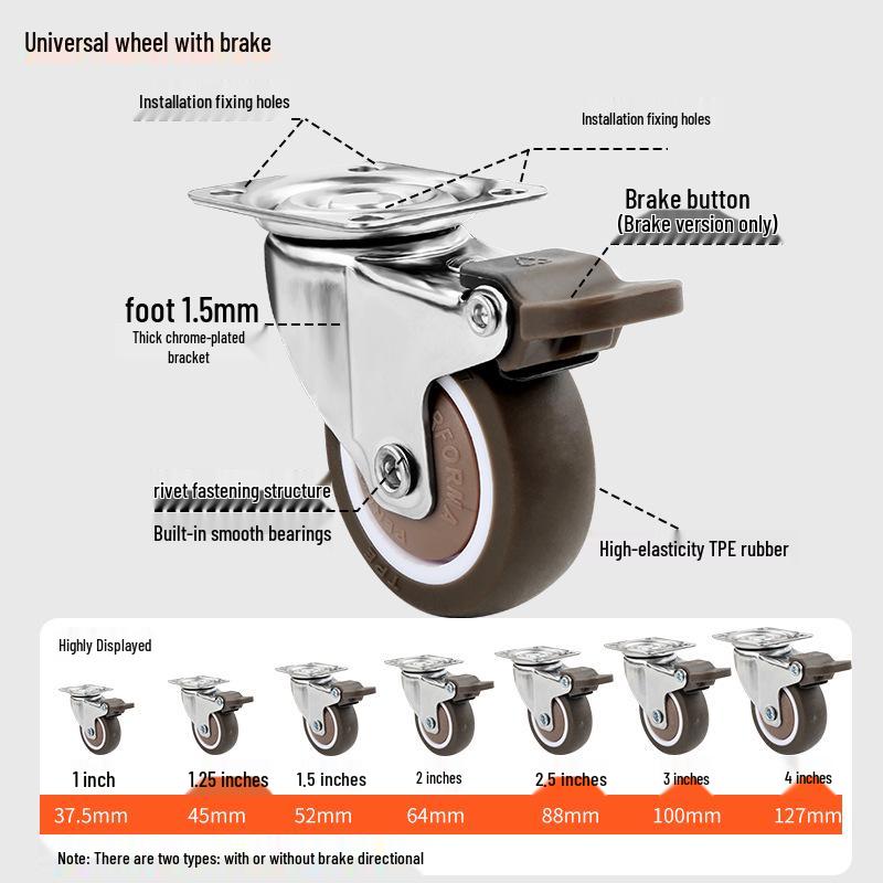 Silent 1-inch Swivel Caster for Tatami Drawer Cabinet with Rubber Wheel