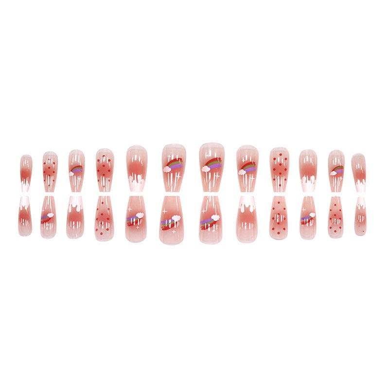 Winter fresh and simple pure lust style bride dance wear nails rainbow love rose fake nails