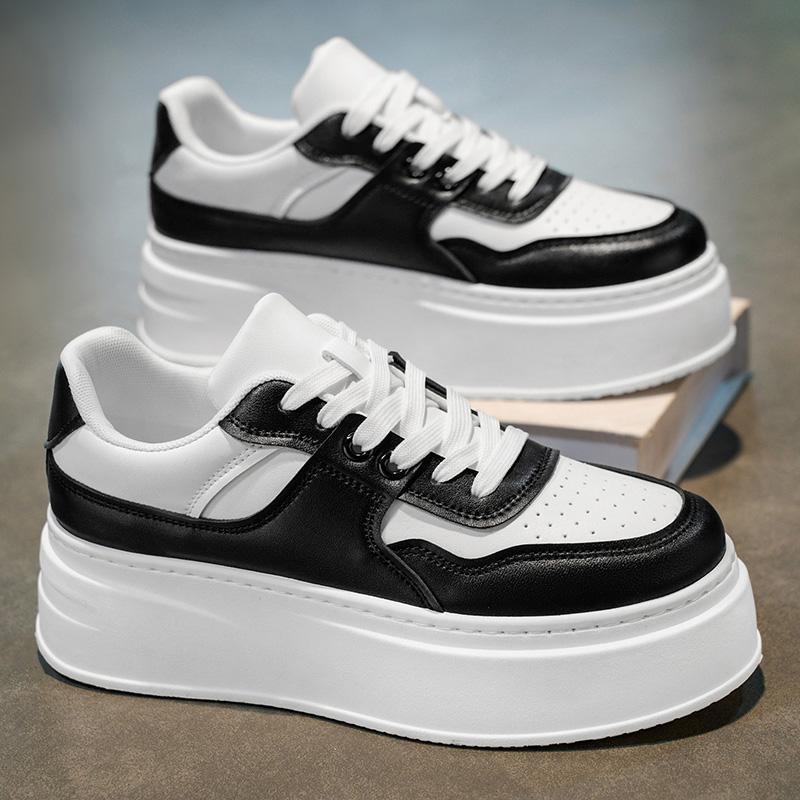 Herren Herbst Atmungsaktive Koreanischer Stil Dicksohlige Freizeit-Sneaker mit Unsichtbarem Höhenerhöhendem Weißem Design