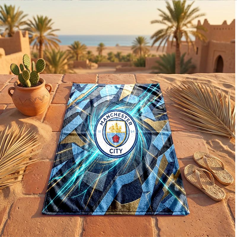 Manchester City Baskılı Mikrofiber Plaj Havlusu Hızlı Kuruyan Emici Büyük Havlu Plaj Yüzme Seyahat İçin