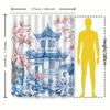 Elegant Blue And White Chinese Garden Shower Curtain With Cherry Blossoms - Artistic Home Decor For Bathroom Complimentary Hook