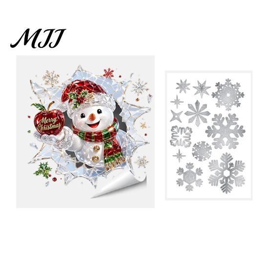 Langlebige Feiertags-Fensterkunst 2 Stück Weihnachts-Sticker im Buntglas-Stil, Doppelseitig?Zweiseitig bedruckte weihnachtliche statische dekorative PVC-Schilder Aufkleber, Schneemann