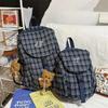 Vintage Plaid Backpack College Style Junior High School Student Schoolbag