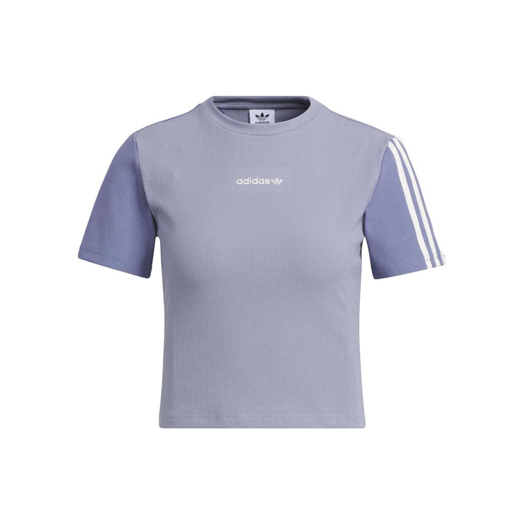 Adidas Originals Trefoil Crop Tee Three-Stripe Colorblock Sports Short Sleeve T-Shirt Women Tops Silver-Grey Violet IU4848