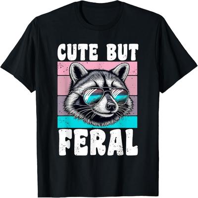 Cool Raccoon With Sunglasses Cute But Feral Retro Vintage T-Shirt