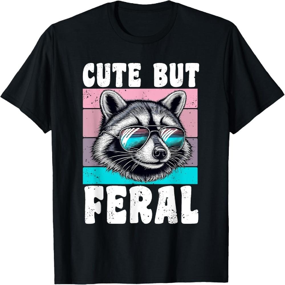 Cool Raccoon With Sunglasses Cute But Feral Retro Vintage T-Shirt XXXXXL чёрный