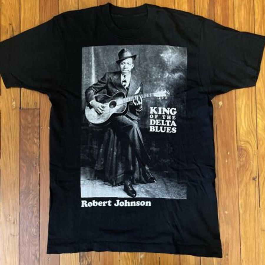Роберт Джонсон король дельта-блюза ЧЕРНАЯ футболка Унисекс Все размеры Унисекс Футболка L
