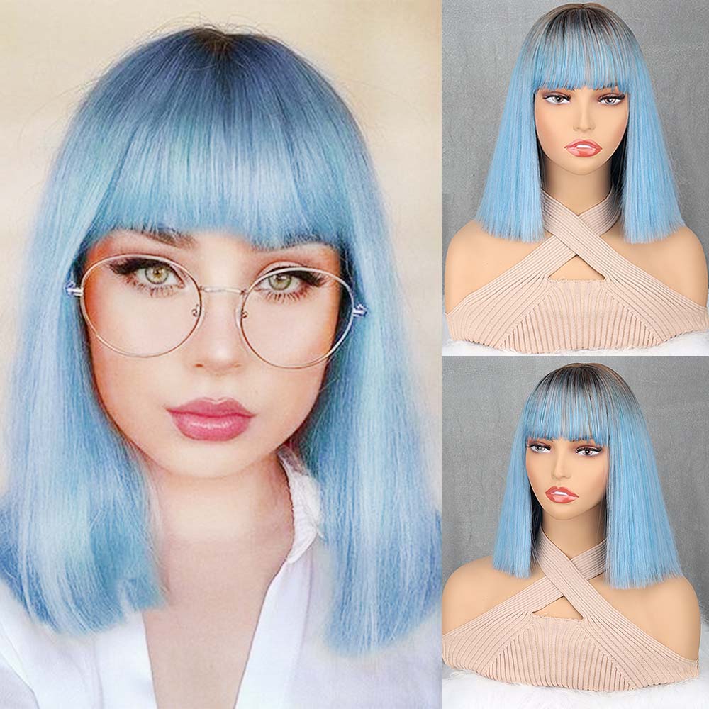 MISS WIG Natural Wine Red Synthetic Fiber Wigs Short Straight Wig with Bangs  Wig Cosplay Daily Use Hair for Wome