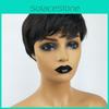 Perucas Sintéticas Elegantes Pixie Cut Cabelo Curto Liso Pretas Com Franja Para Mulheres