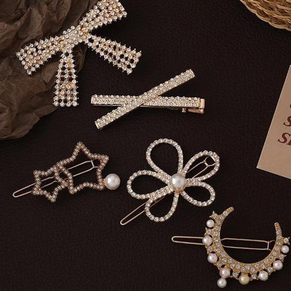 Damen Luxus Zirkonia Haarspangen Set 5 Stück