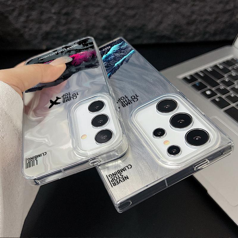 Camlet Laser Case For Samsung Galaxy S25 S24 S23 Ultra Plus S24 FE A55 A56 A54 A25 A15 A16 A34 Mountain Peak Print Phone Cover