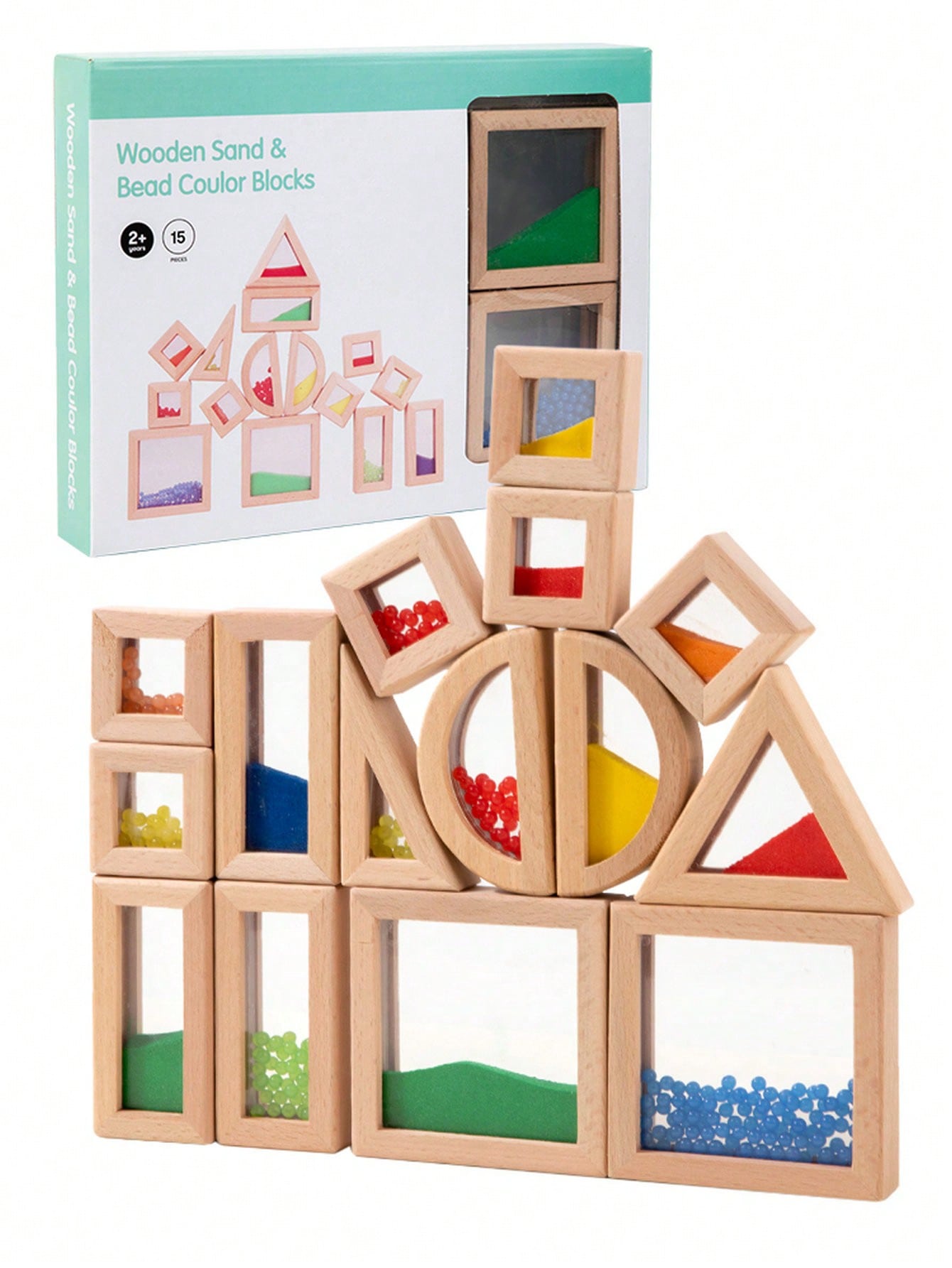 

Children s wooden rainbow acrylic translucent building blocks for creative geometric shape assembly, promoting hand-eye coordina