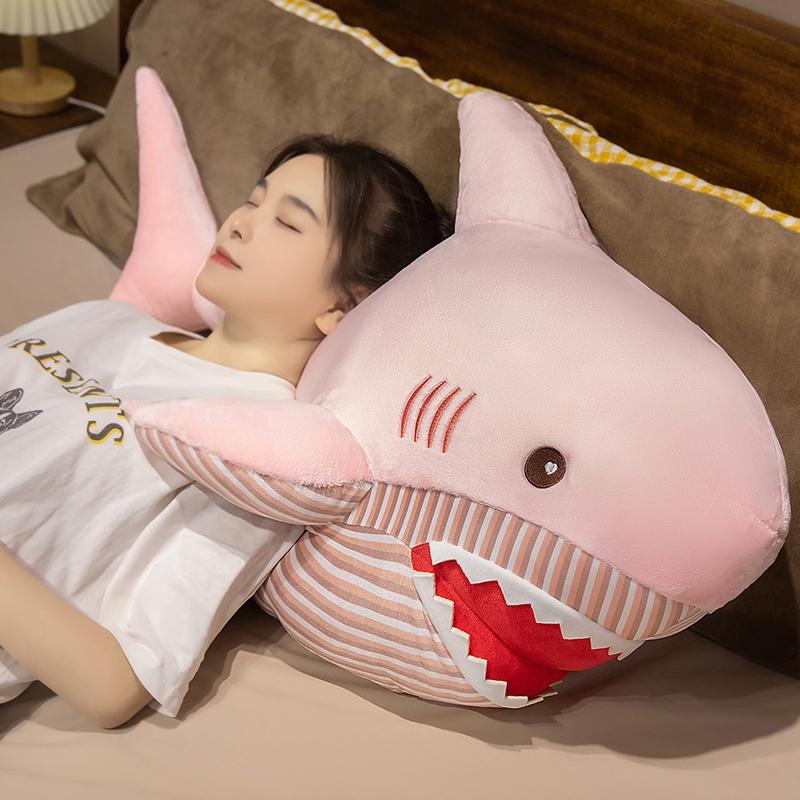 Fluffy Big Size Cute Shark Doll Plush Toy Blue Pink Shark Throw Pillow Shark Sharp Big Teeth Red Mouth Classic Kid Birthday Gift