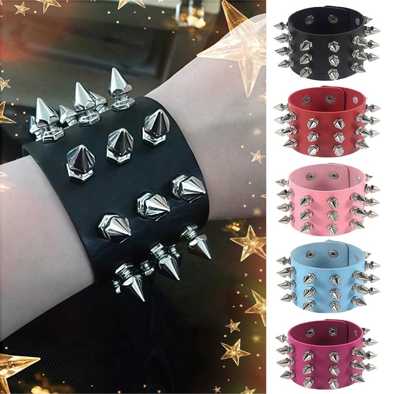 Pulseira de Couro PU com Tachas Punk Rebites Pontiagudos Punho Pulseira de Pulso Retrô Rock Rebite Pulseira de Pulso Enrolável Pulseira Ajustável com Pontas