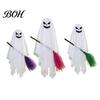 Reusable Festival Holiday Decor Halloween Lighted Hanging Ghost with Broom Decor, Flying Broomstick Ornaments Remote Multi Mode Lighting Control