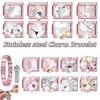 Y2K Pink Glitter Zircon Heart Flowers Rabbit Crystal Italian Charm Fit 9MM Stainless Steel Bracelet Women Men DIY Jewelry Gift