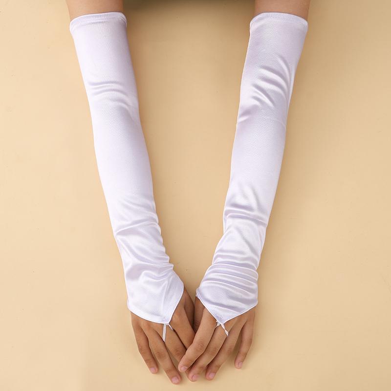 Vintage 1920er Fingerlose Satin-Partyhandschuhe Brautkleid Abendkostüm Zubehör Dehnbar Oper Schwarz Damen Lange Handschuhe One Size white