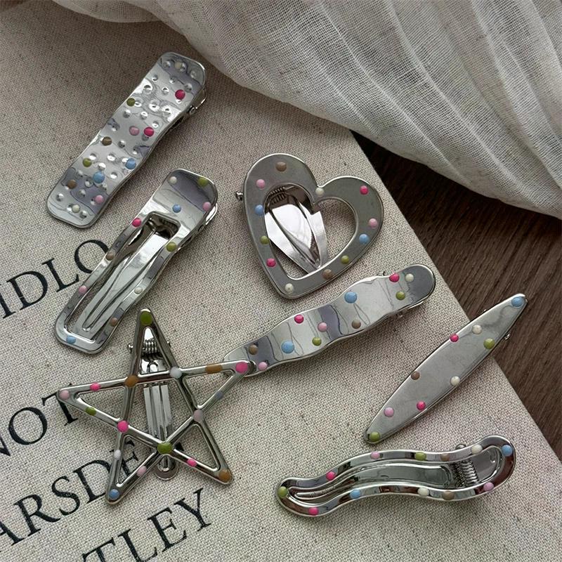 Silvery Y2k Hair Clips For Women Elegant Metal Duckbill Clip Side Bangs Barrettes Girls Hair Accessories