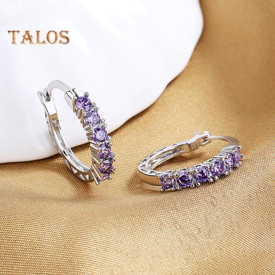 1 Pair Women Huggie Earrings Blue Cubic Zirconia Small Hoop Earrings Party Prom Clipping-on Earrings Copper Round Earrings