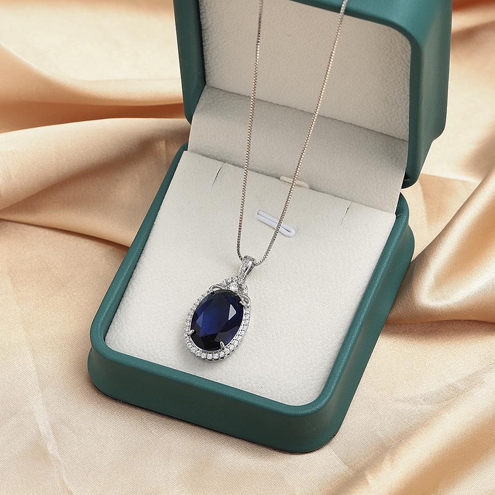 925 Sterling Silver Retro Fashion Blue Zircon Full Diamond Necklace Party Birthday Anniversary Wedding Gift