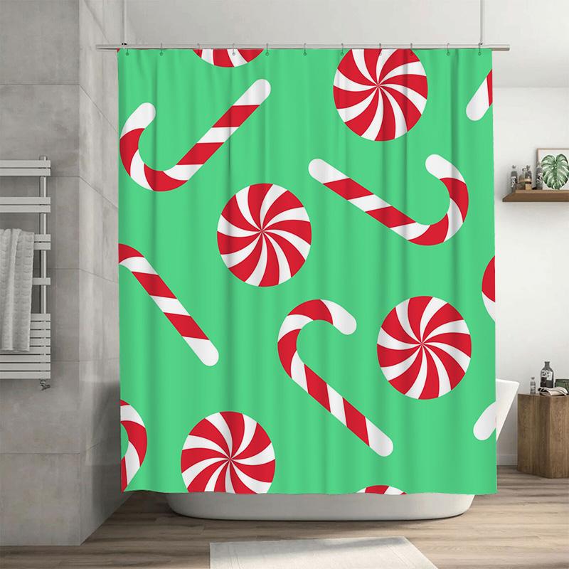 TU Candy Cane Christmas Shower Curtain Festive Holiday Patterned Bathroom Decor Holiday Vibes Festive Design Modern Style Waterp 90x180cm35x71in
