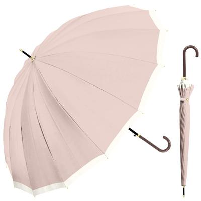 Nakatani Long 16 Pink Beige 55cm Rib Solid Automatic High 16 Ribs - Women's Umbrella, Ribs, Two-Tone, Length, Color, One-Touch Opening, Fiberglass,