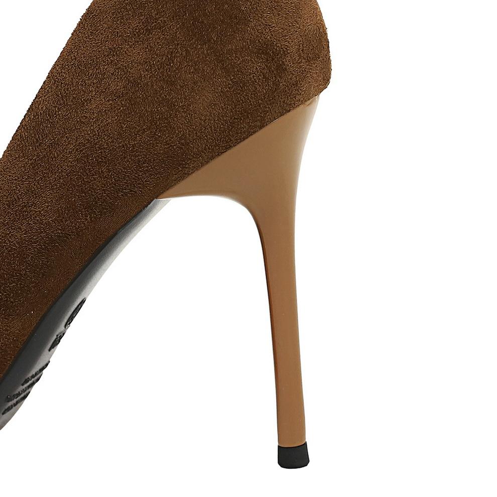 Scarpe da banchetto da donna tacchi alti camoscio scollate a punta in metallo décolleté tacchi super alti