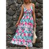 Summer Floral Printing Suspender V-neck Dress Women Elegant Loose Slim Waist Holiday A-line Party Dresses Sleeveless Fashion Casual Women's Clothing