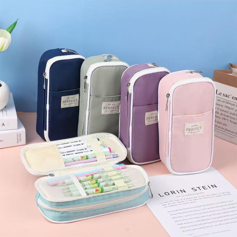 Student Art Style Large Capacity Multi-functional Solid Color Pencil Case