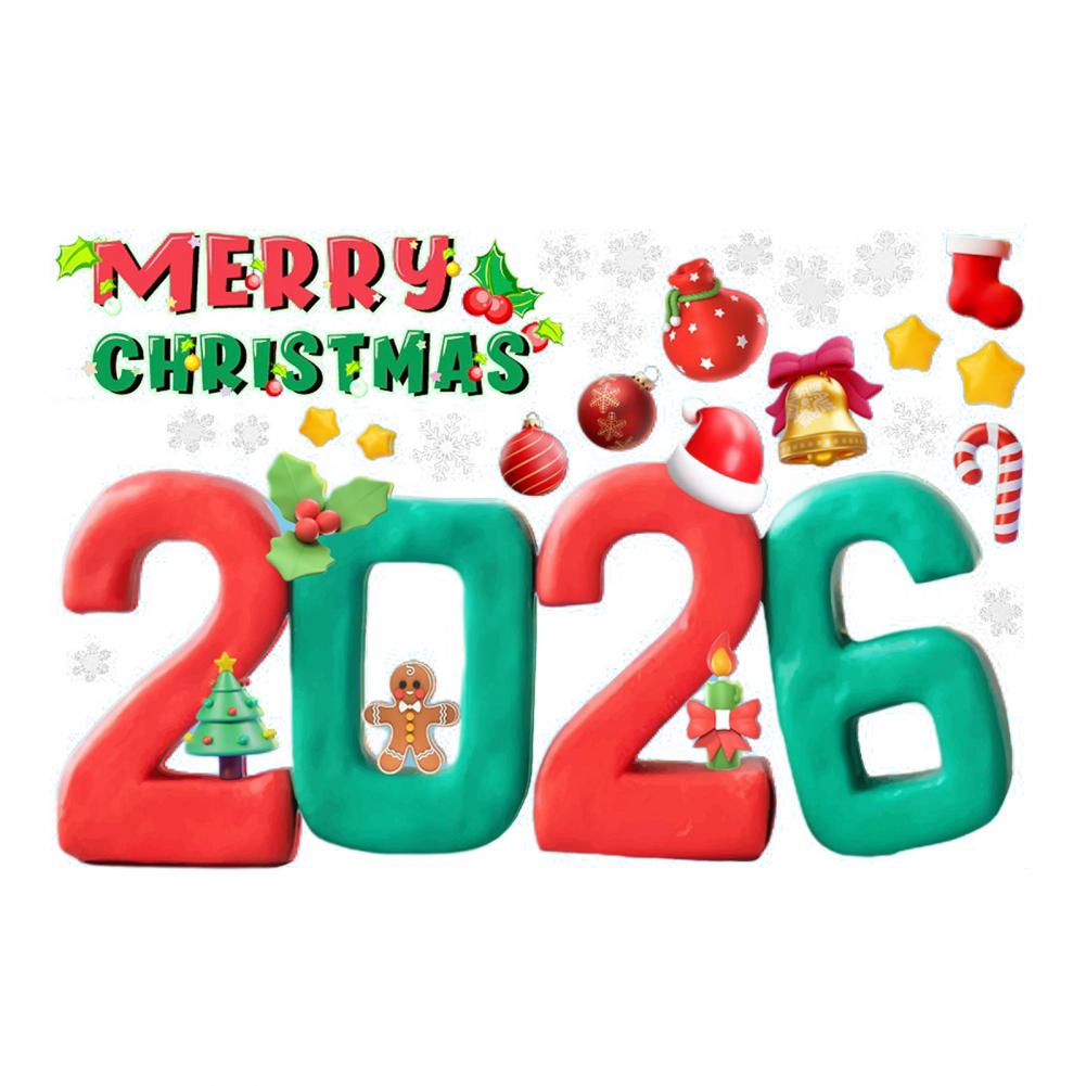 Christmas Glass Stickers 2026 Number Blessings Electrostatic Design Waterproof New Year Decal Festive Decoration