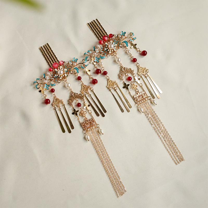 Tang Dynasty Gold Hair Accessories Set: Hanfu Retro Headdress with Hairpins, Forks, and Combs.