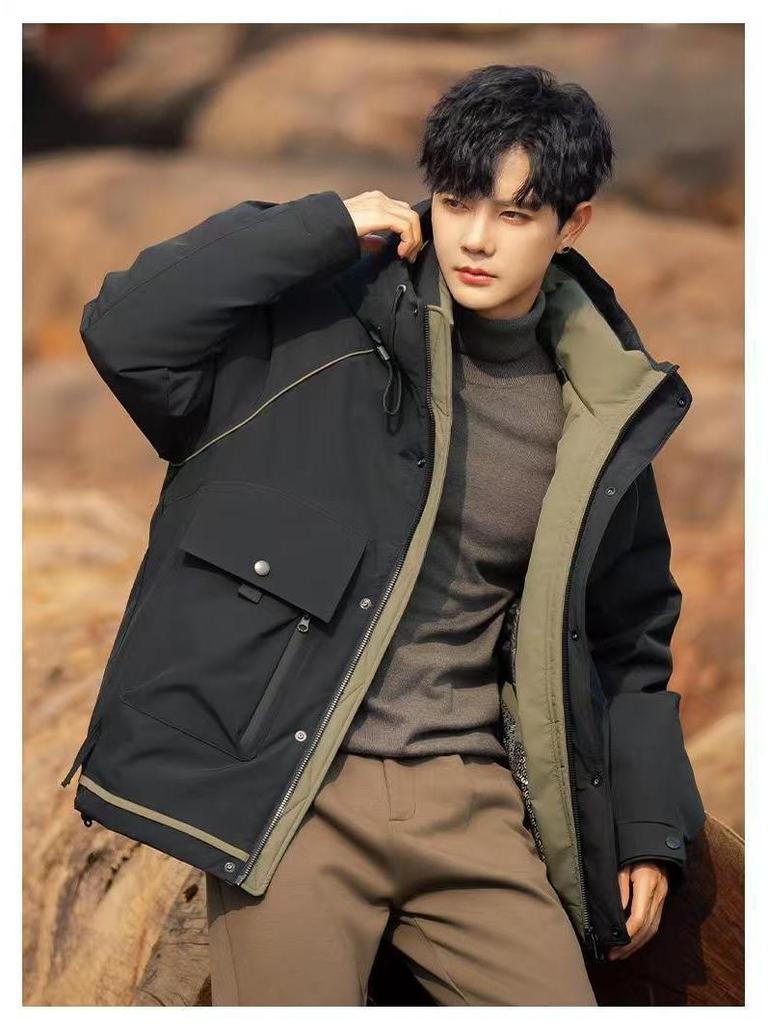 2025 Herr Huvförsedd Dun Vindjacka: Vintervärme & Stil