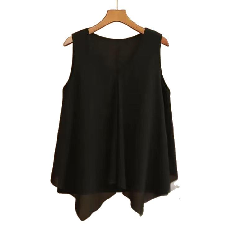 Fashion Women Chiffon Blouses Ladies Tops Loose Sleeveless V Neck Shirt Blusas Femininas Plus Size Female Clothing