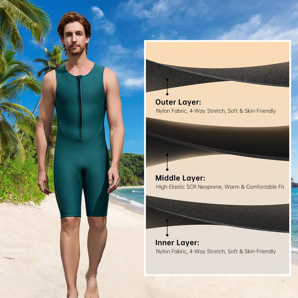 Costum de neopren scurt fără mâneci 2MM cu fermoar frontal pentru scufundări pentru bărbați Înot Snorkeling Surfing Sporturi nautice Albastru închis XL