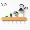 Kitchen Tool Storage Rack Key Holder with 6 Hooks, Solid Wood Entryway Organizer Rack, Wall No Drill for Mounted Space Saving Hook Keys Pet