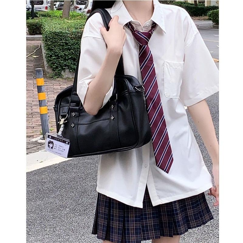 White Short Sleeved Shirts for Women Japanese College Style Versatile Loose Shirt with Tie Summer Single Breasted Blouse